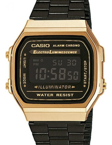 Relógio Casio Vintage Feminino Preto - A168wegb-1bdf Bisel Dourado