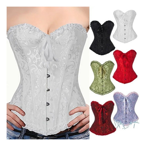 * Mujer Satén Deshuesado Corsé Overbust Gótico Bustier Top