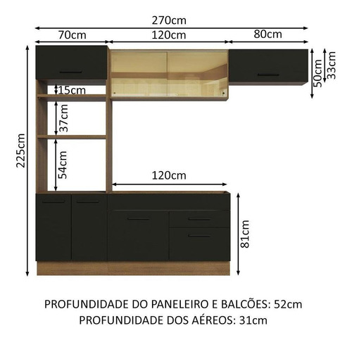 Cozinha Completa Agata Madesa 270004 C Armá Balcão S Tamp Rp Cor Rustic/Preto