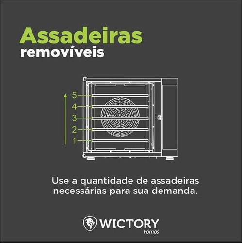 Forno Elétrico Convector 5 Esteiras P/ Bolos Wictory- Wcv535