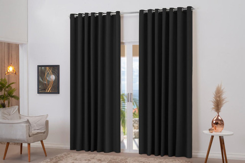 Cortina Blackout Preta Franzida 3m X 2,80m Decoração Luxo