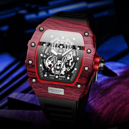 Reloj De Cuarzo Kimsdun, Casual Y Luminoso, Con Calendario Color Del Bisel Red Black Half Moon