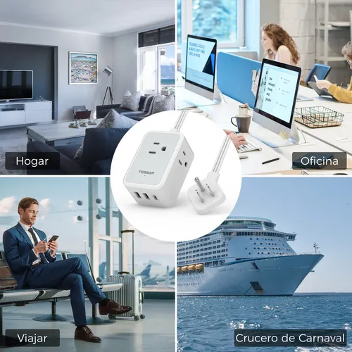 Multiple Enchufe Plano Con 1.5m 3 Salidas Ca Y 2 Puertos Usb