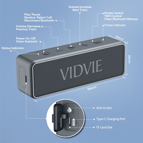 Parlante Vidvie Sp914 Resistente Al Agua Ipx7 Bluetooth