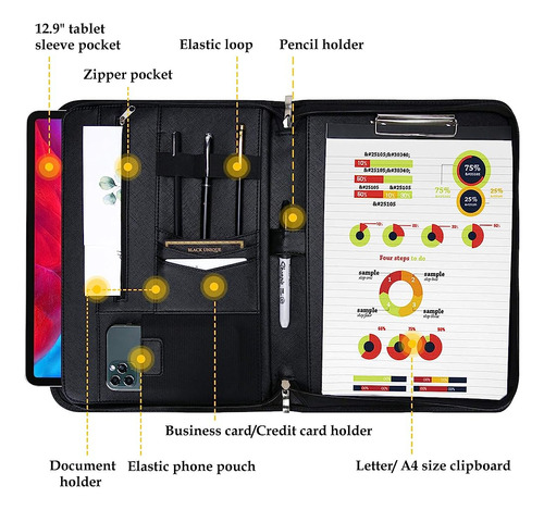 Procase Portfolio Business Padfolio Folder With Zipper, Conf