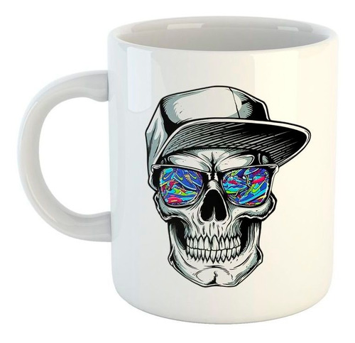 Taza De Ceramica Calavera Cool Con Anteojos Y Gora