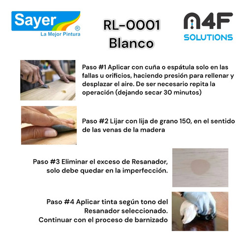 Sayer Resanalack Para Madera Base Agua Blanco (250ml) 3pz