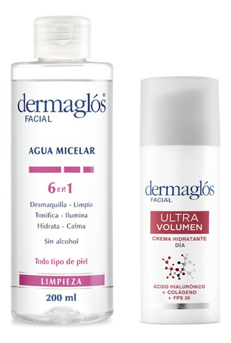 Dermaglos Kit Facial Agua Micelar + Crema Ultra Volumen