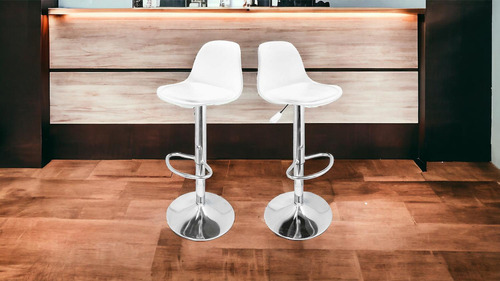 Set De Sillas De Bar Giratorias Barra Y Cocina Con Respaldo Acabado De La Estructura Cromado Color Blanco