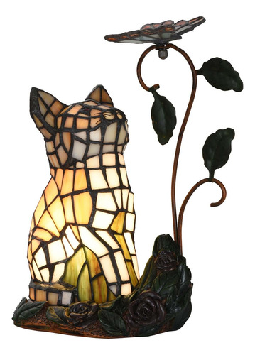 Lámpara De Mesa Estilo Tiffany Diseño Gato Vitrales, 10