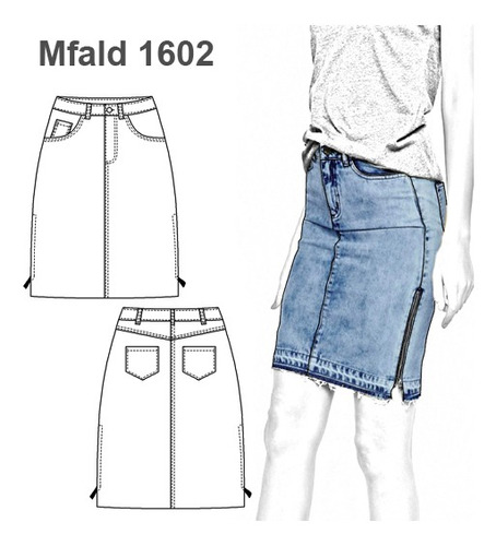 Molde, Patrón Falda Pollera Tubo Mezclilla Denim Mujer