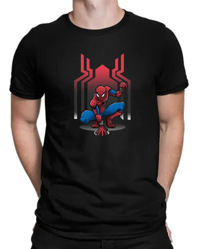 Spiderman Comic Camiseta Negra Algodon Hombre Manga Corta