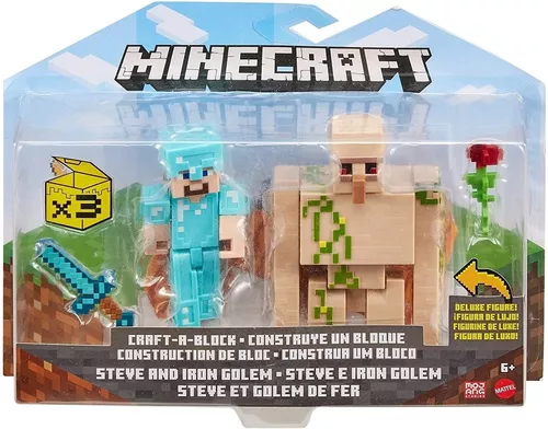 Bonecos Steve E Golem De Ferro Armadura Minecraft Playset - R$ 222,9