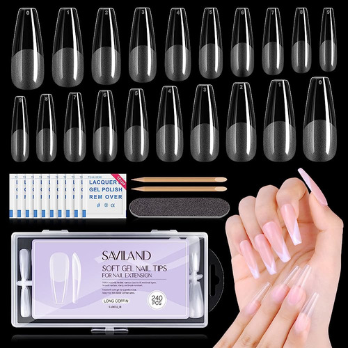 ~? Saviland Nail Tips - Clear Coffin Nail Tips For Acrylic N