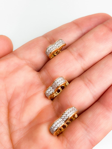 Trio De Brincos Argola Cravejadas Banhadas A Ouro 18k Garantia Feminino Hipoalergico