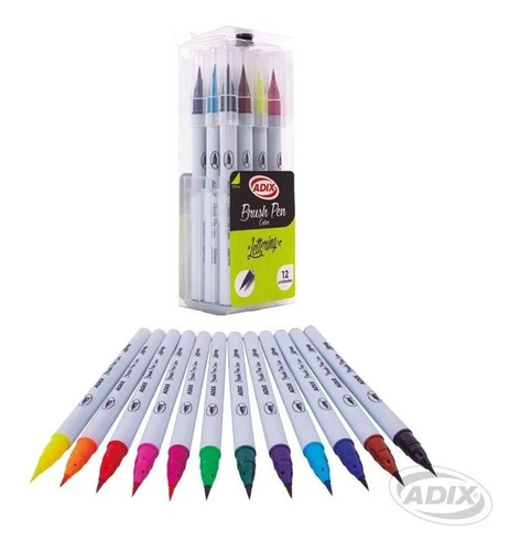 Brush Pen Caja C/broche 12 Colores Adix