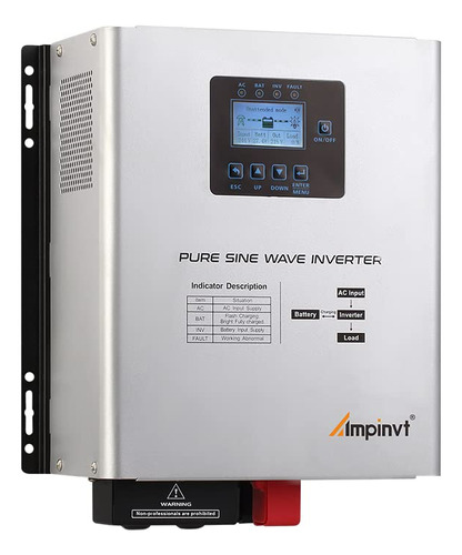 Ampinvt Inversor Onda Sinusoidal Pura 1200 W Cargador Ca Cc