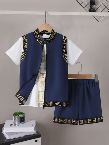 Abrigo Con Cremallera, Camiseta Casual Y Pantalones Cortos D