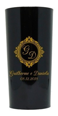 Kit 5 Copos Long Drink Preto Estampa Dourada Personalizado