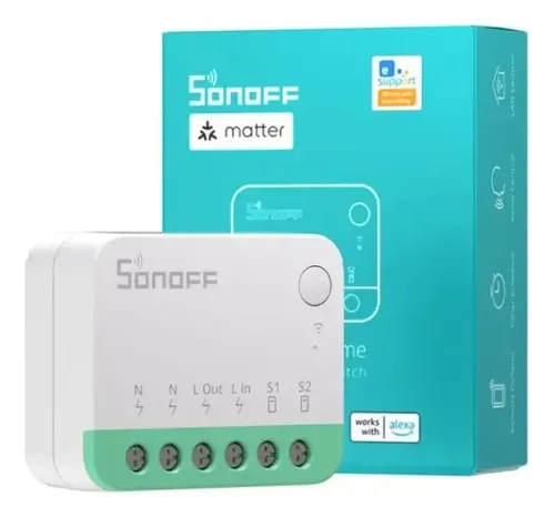 Interruptor Inteligente Relé Módulo Sonoff Wifi MiniR4M Extreme Matter 1 Canal 10A Até 2400W Mini Smart Switch Compatível Ewelink Alexa Google 110V 220V Bivolt Branco
