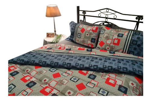 Acolchado King + 2 Almohadas De Color Estampado Diseño De La Tela Cuadros Rojo Y Azul