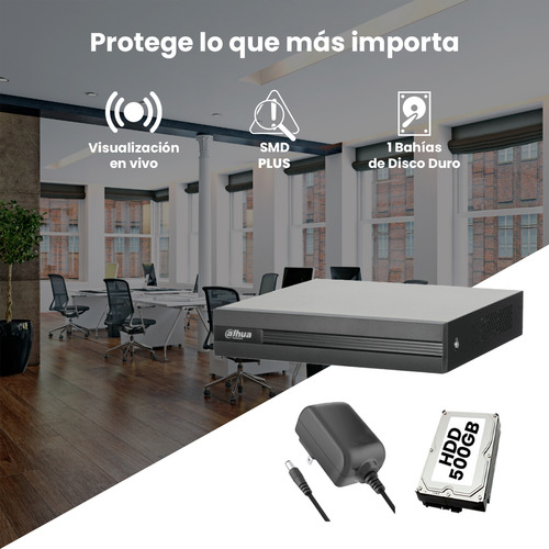 Kit Cronos Dvr Dahua Xvr1b08hv2-i-p500 8 Canales 5mp Lite Wizsense +hdd 500gb H.265+. Soporta 8 Canales + 4 Ip Hasta 12 Canales Ip Smd Plus Xvr1b08h Búsqueda Inteligente De Humanos Y Vehículos Cctv