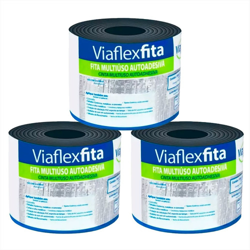 Fita Viaflex Resistente À Água Impermeável 10cmx10m - 3 Und Cor Preto Liso