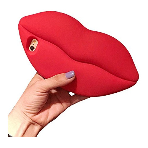 iPhone 6 Plus Sexy Hot Red Big Lips Case, Cute 3d Soft Feeli