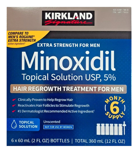 Caja Sixpack 6 Frascos Minoxidil Kirkland  Barba Cabello 