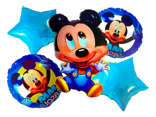 Bouquet Globos Mickey Bebe Baby Mouse Azul Decoración Niño