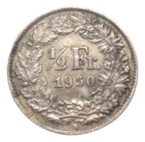 Moneda Suiza 1/2 Franco Plata Ley 835 Año 1950