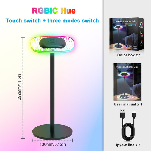 Lámpara De Escritorio Led Con Luz Rgb, Recargable, Cuadrado