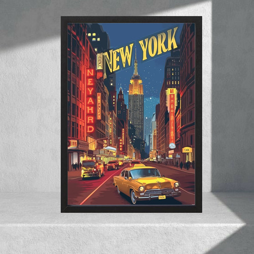 Cuadro Decorativo Paisajes - New York, Usa 03 - A3 30x40 Cm Azul Negro