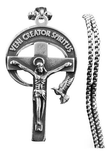 Collar Dije Cruz Cristo Crucifico Jesus Paloma Acero Inox Pr