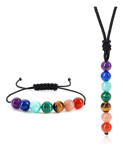 Set Pulsera 7 Chakras Piedra Natural + Collar 7 Chakras