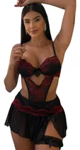 Comprar Body Sexy Com Saia Lingerie Sensual Bojo Renda Promoção