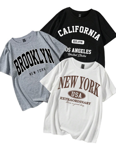 Set 3 Playera Brooklyn California New York Moda Trendy Fash