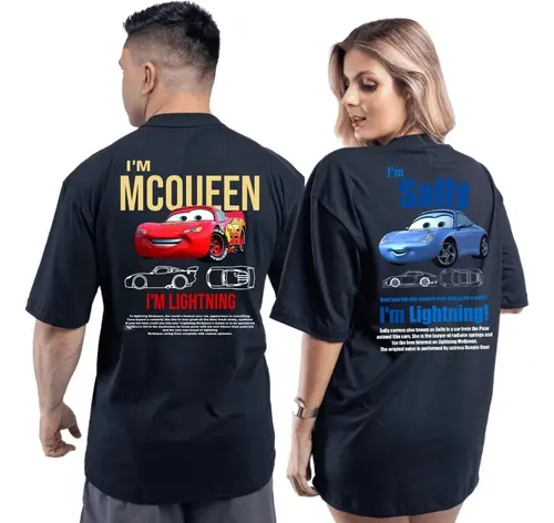 Kit Camiseta Casal Streetwear Carros Mcqueen + Sally