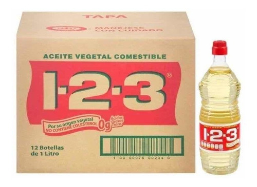 Caja Aceite 123 Vegetal 12 Piezas De 1 Litro C/u