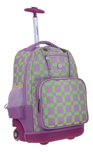 Mochila Grande Chenson Escolar Baston Con Ruedas Luz Led Tare Color Lila Diseño De La Tela Liso