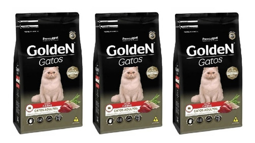 Ração Premier Pet Golden Gatos Adultos Carne 1kg Kit 3 Unid.