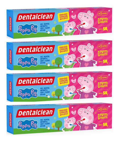 4x Gel Dental Infantil Peppa Pig Com Fluor 50g - Dentalclean