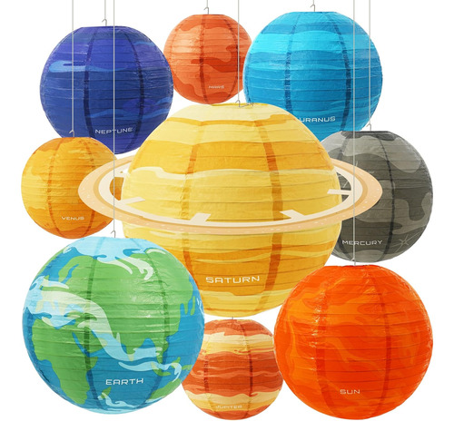 Space Planet Paper Lanterns 12in Solar System Hanging Decor 