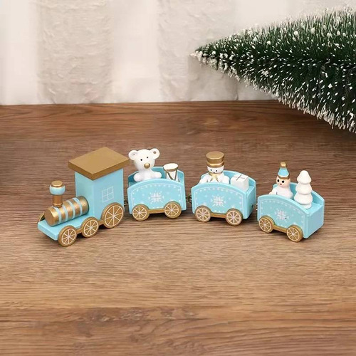 Decoración Mini Tren 3 Vagones Navidad Madera Hecha A Mano 