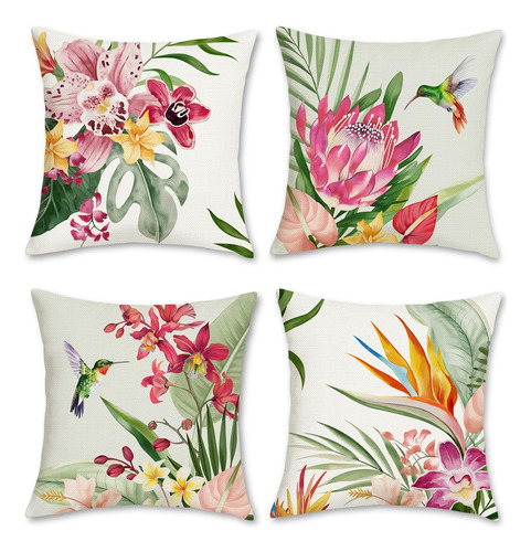 Bonhause Fundas De Almohada De Flores Tropicales, 18.0 X 18.