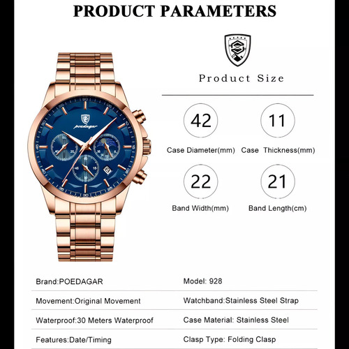Reloj Cronógrafo Poedagar 928 Con Calendario Luminoso