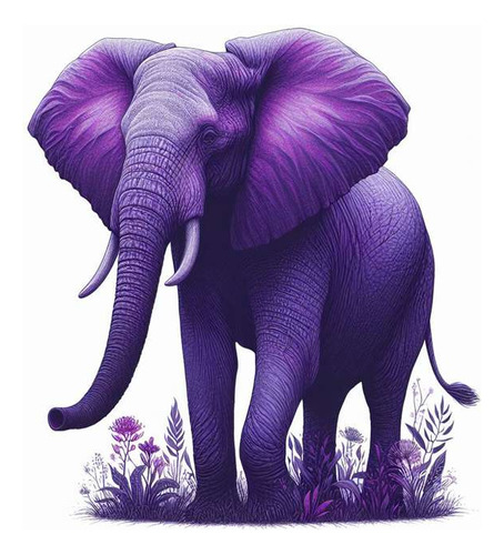 Vinilo 20x20cm Elefante Plantas Violeta Purpura Purple