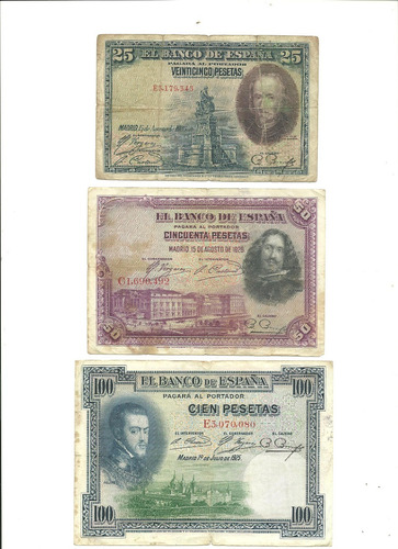 España: Tres Billetes Años 1925 Y 1928