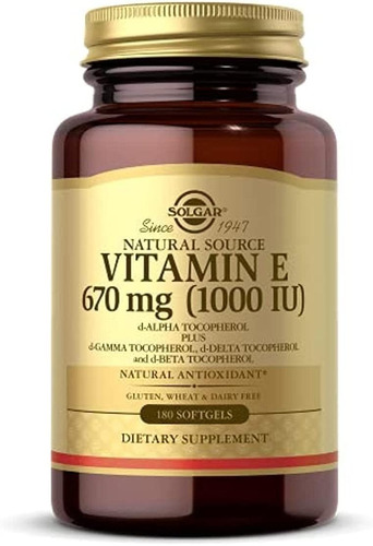 Vitamina E 670mg 1000 Iu 180 Capsulas Blandas Solgar Sabor Neutro