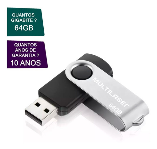 Pendrive Multilaser Twist PD590 64GB 2.0 preto e prateado